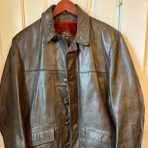 Schott brown leather insulated car coat